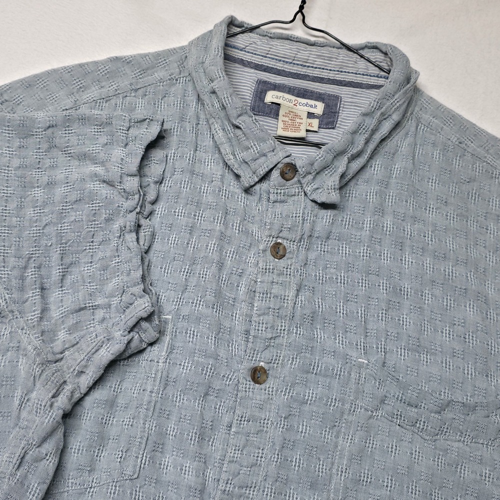 Carbon 2 Cobalt Shirt Mens XL Blue Textured Linen Cotton Short Sleeve Button Up